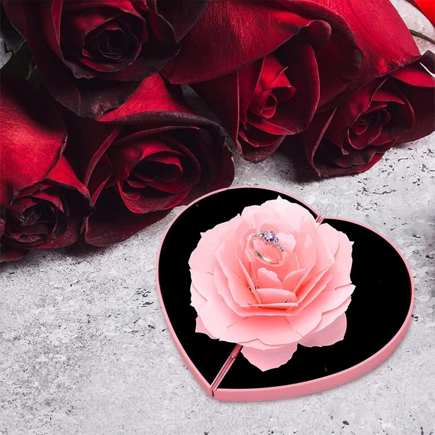 Heart Shaped Rose Ring Gift Box