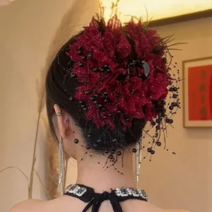 Red flower hair clip
